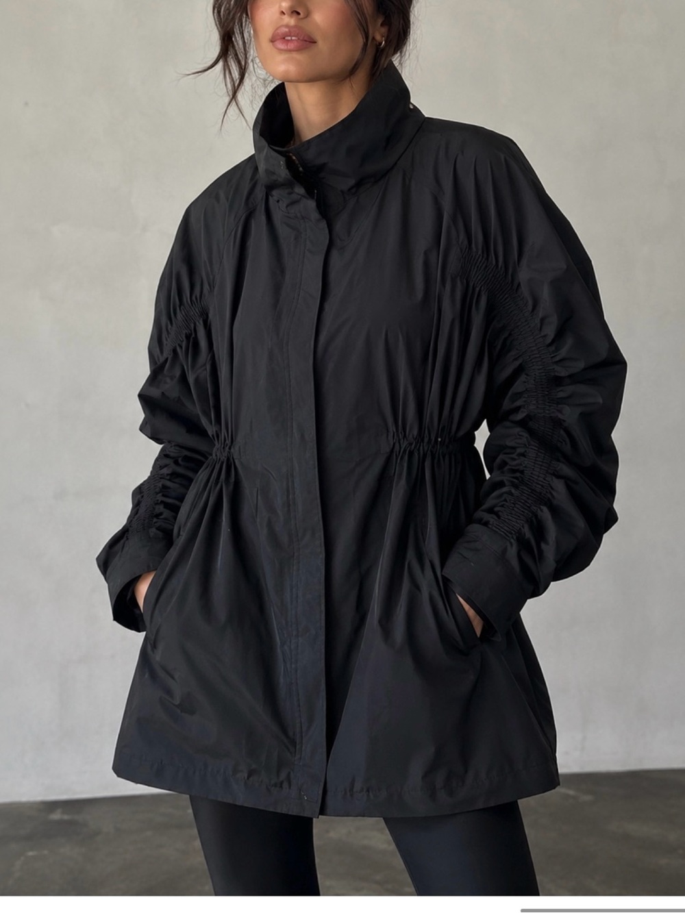 Fabletics Black Cinched-Waist Utility Jacket